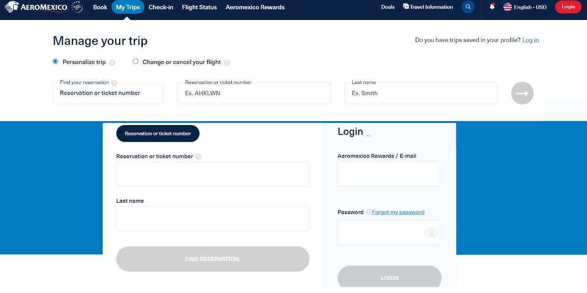 aeromexico airlines manage booking